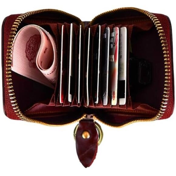 Vintage Full Top Grain Leather Wallet RFID Blocking Multi Card Case with Zipper - Picture 6 of 6